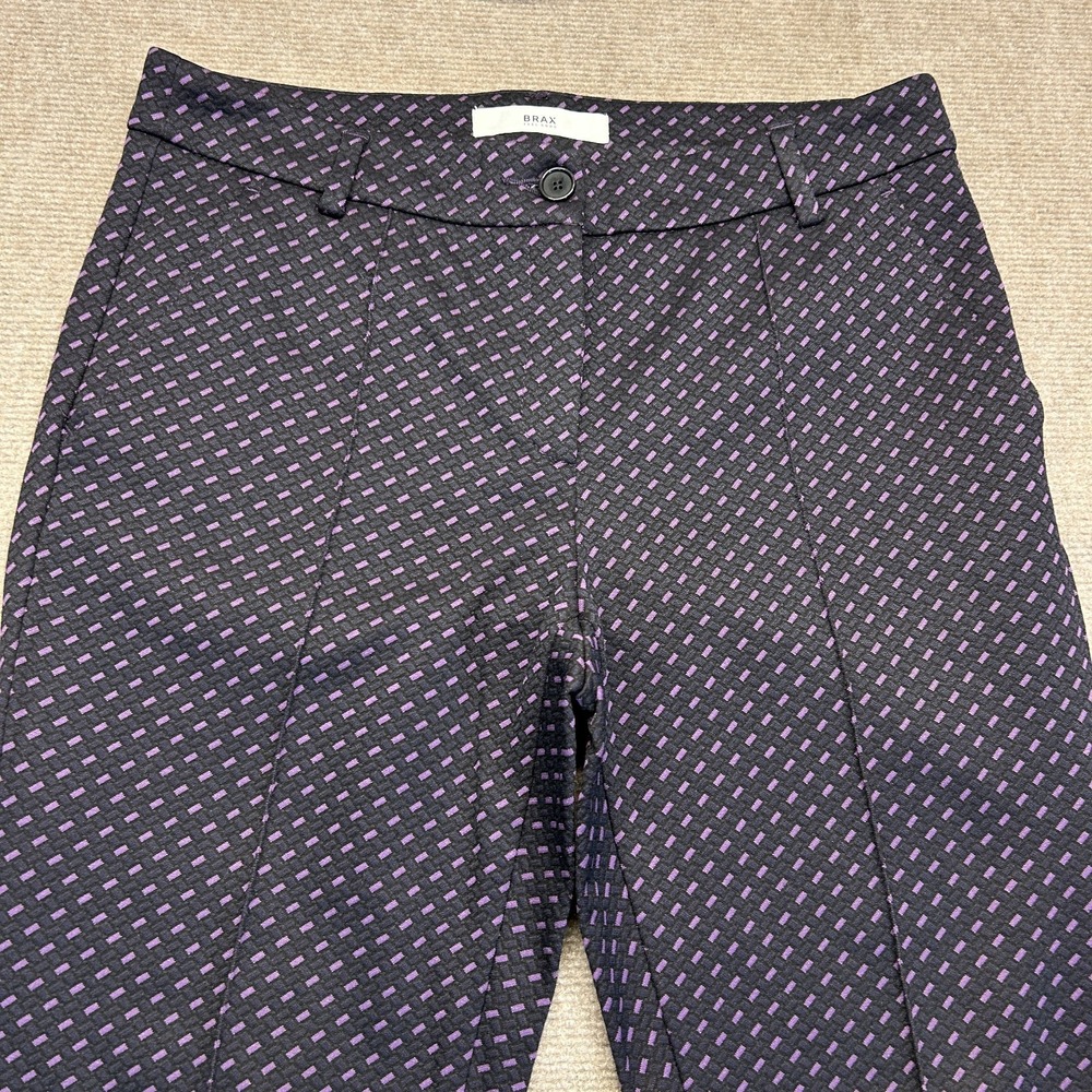 BRAX Maron Trouser Pants Women's 6 Navy Pink Geometric Weave Slit Pocket 30x29"